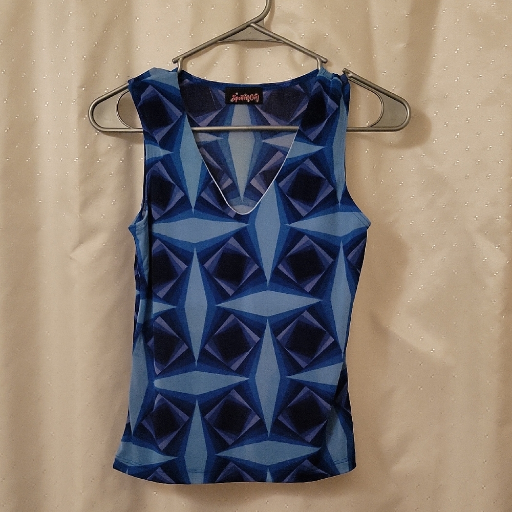 Stylish Blue Geometric Tank Top